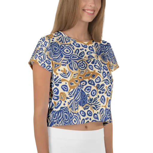 Blue Garden Static on a Crop Tee