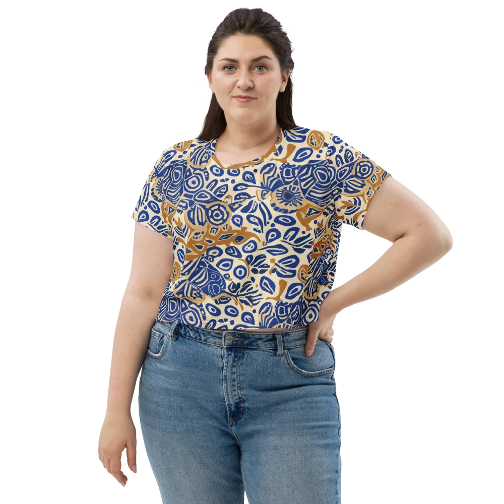Blue Garden Static on Crop Tee — Front