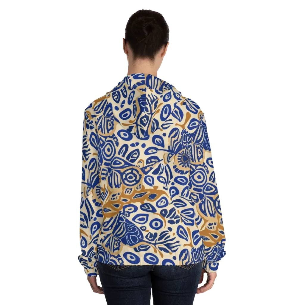 Blue Garden Static on Women's Full-Zip Hoodie — Back On Person