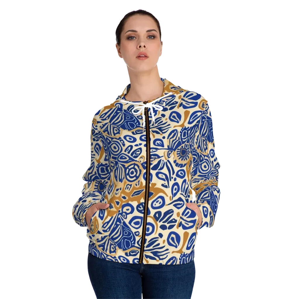 Blue Garden Static on Women's Full-Zip Hoodie — Front On Person
