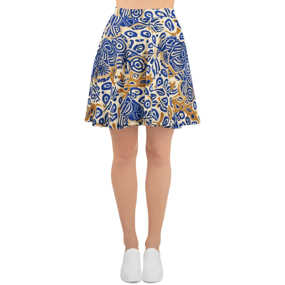 Blue Garden Static on Skater Skirt — Front