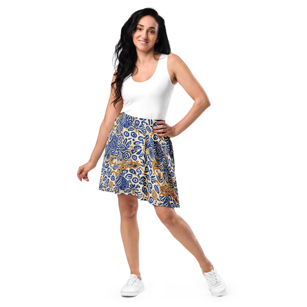 Blue Garden Static on Skater Skirt — Front