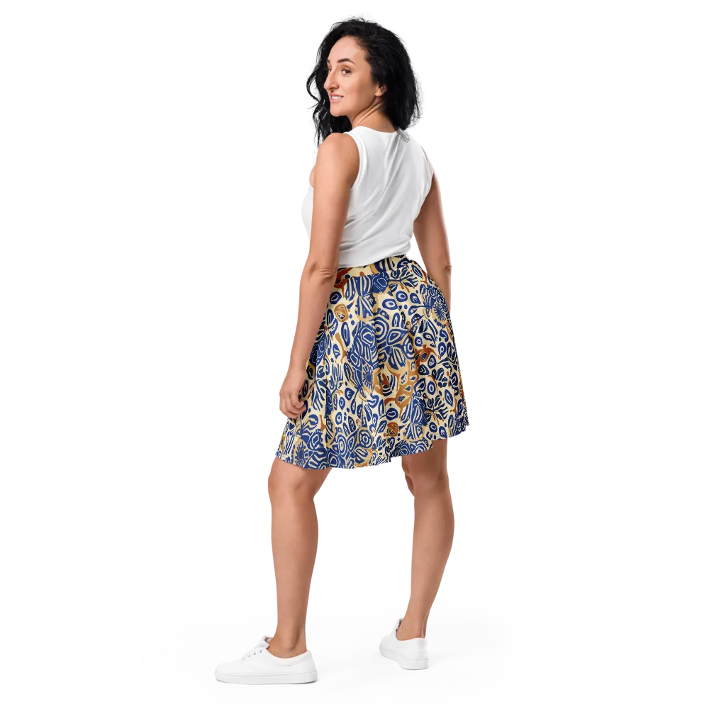 Blue Garden Static on Skater Skirt — Back