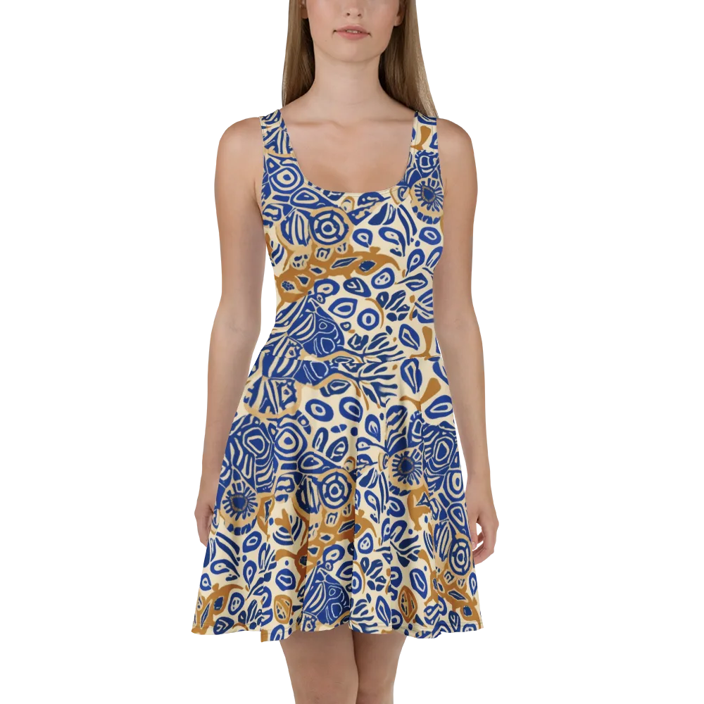 Blue Garden Static on Skater Dress — Front