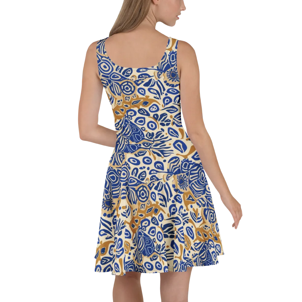 Blue Garden Static on Skater Dress — Back