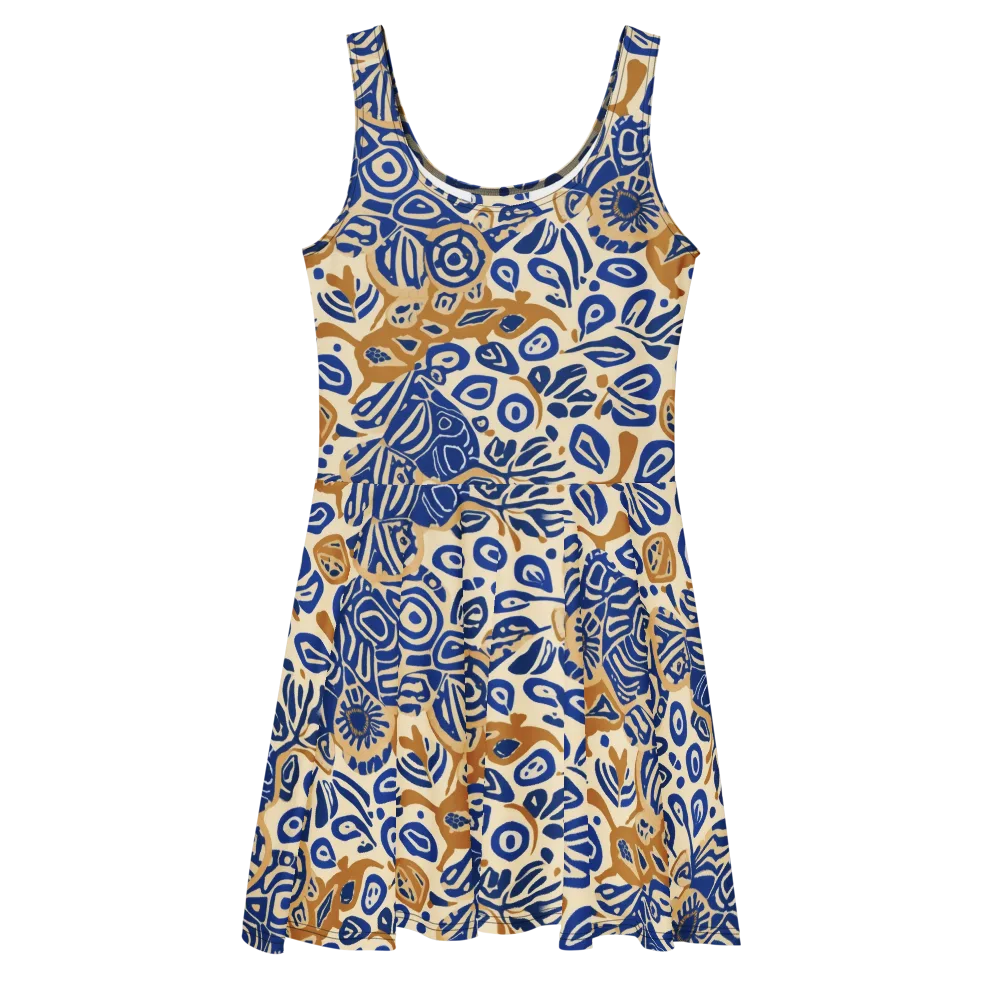 Blue Garden Static on Skater Dress — Front