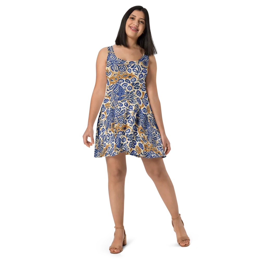 Blue Garden Static on Skater Dress — Front