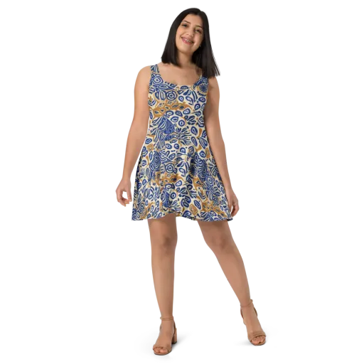Blue Garden Static on a Skater Dress