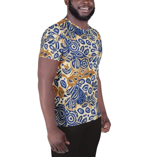 Blue Garden Static on a Men's Athletic T-Shirt