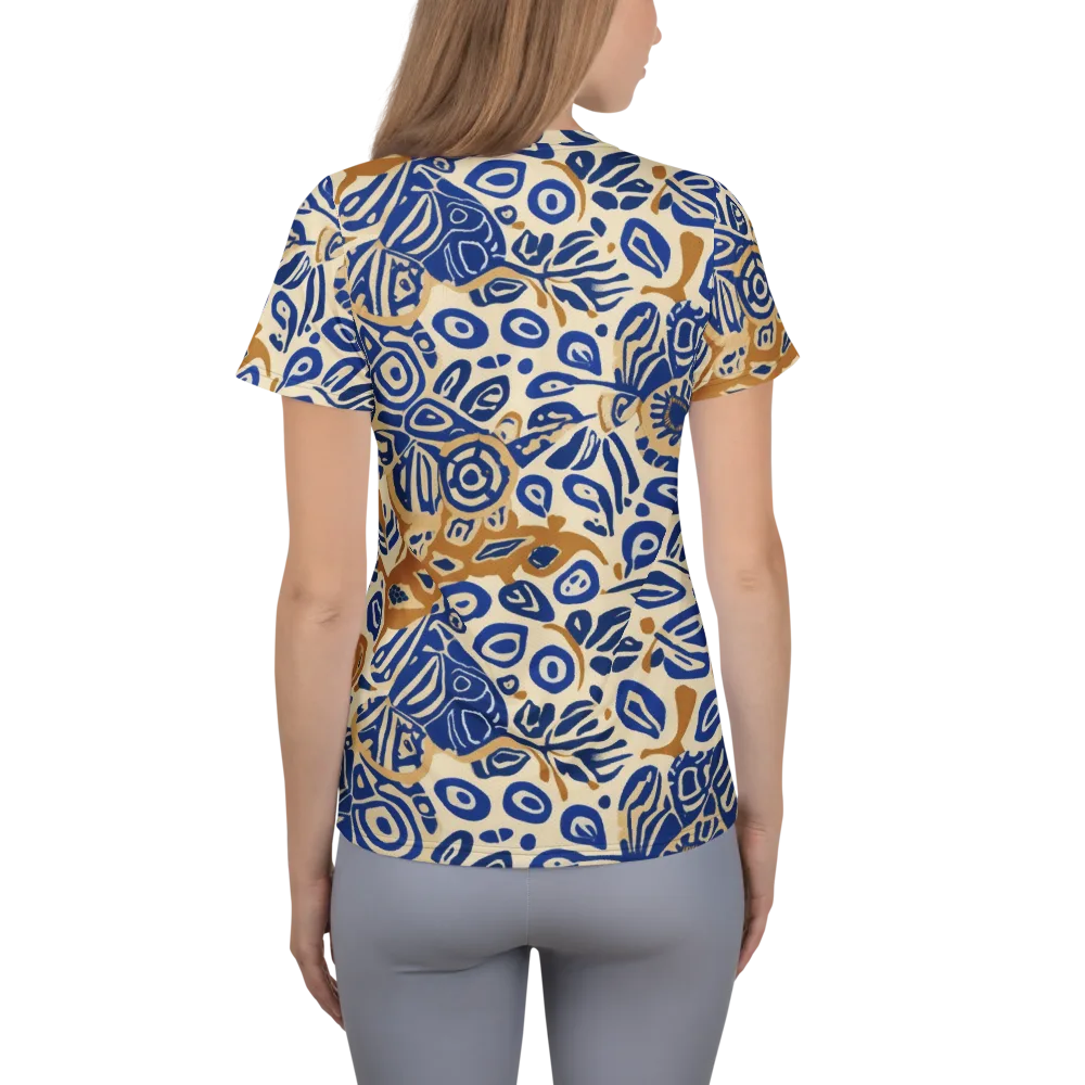 Blue Garden Static on Women's Athletic T-Shirt — Back