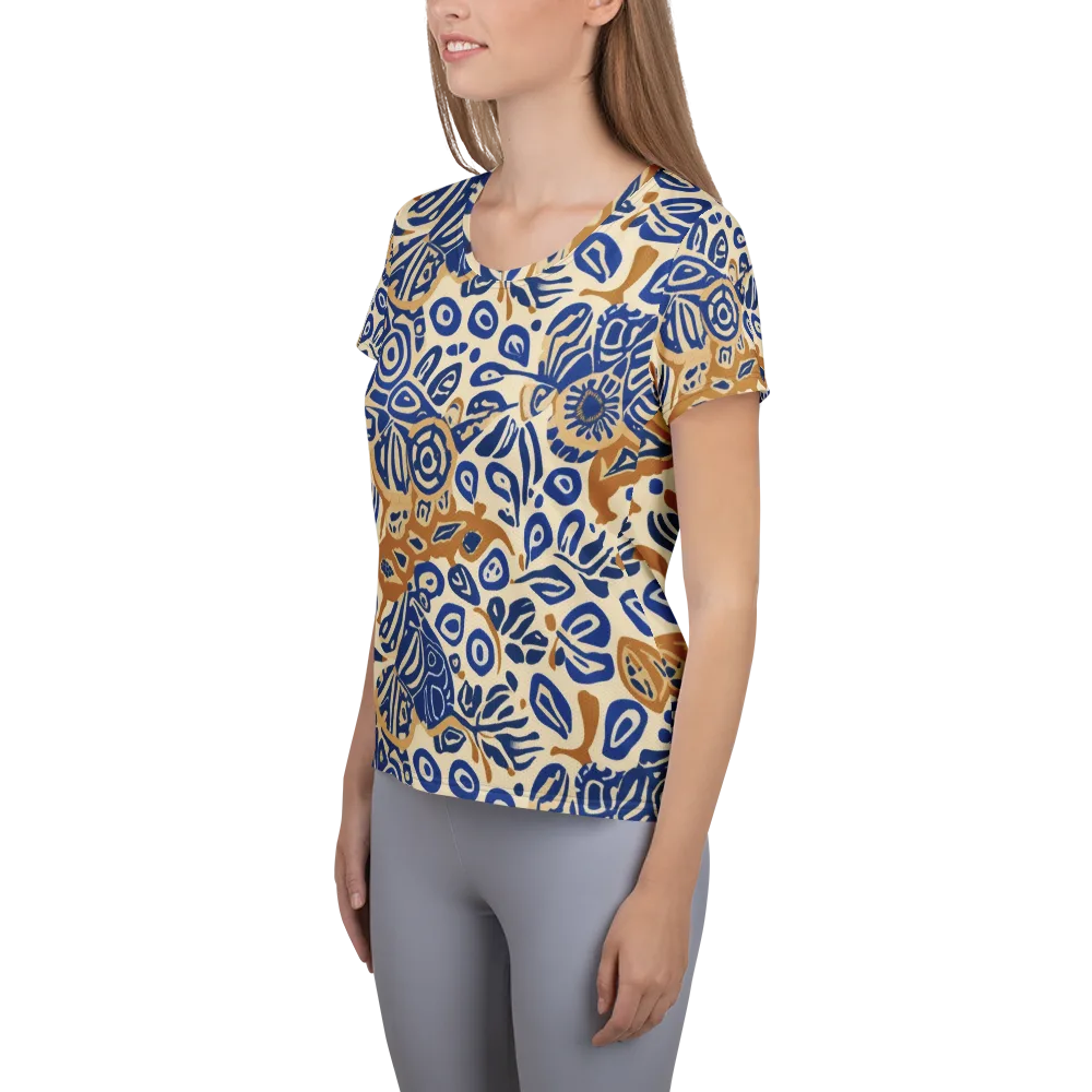 Blue Garden Static on Women's Athletic T-Shirt — Left