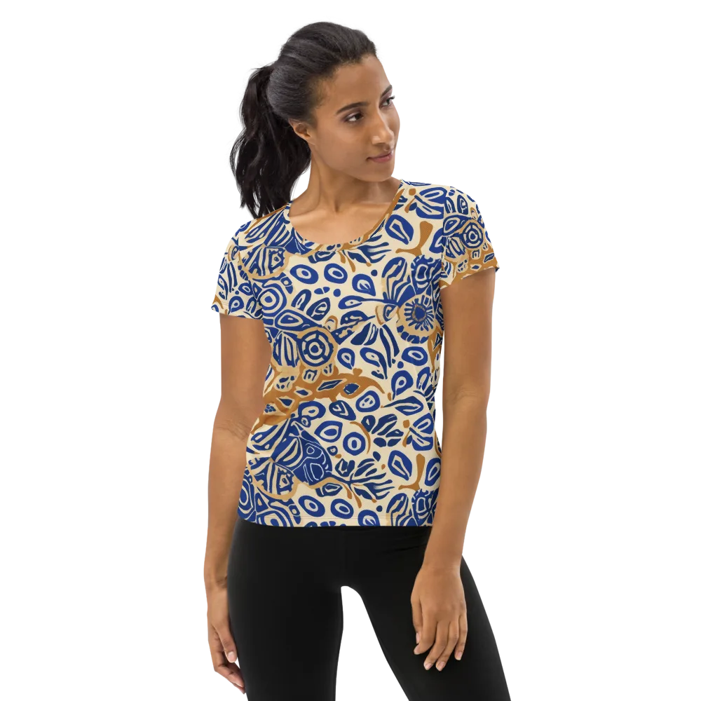 Blue Garden Static on Women's Athletic T-Shirt — Front