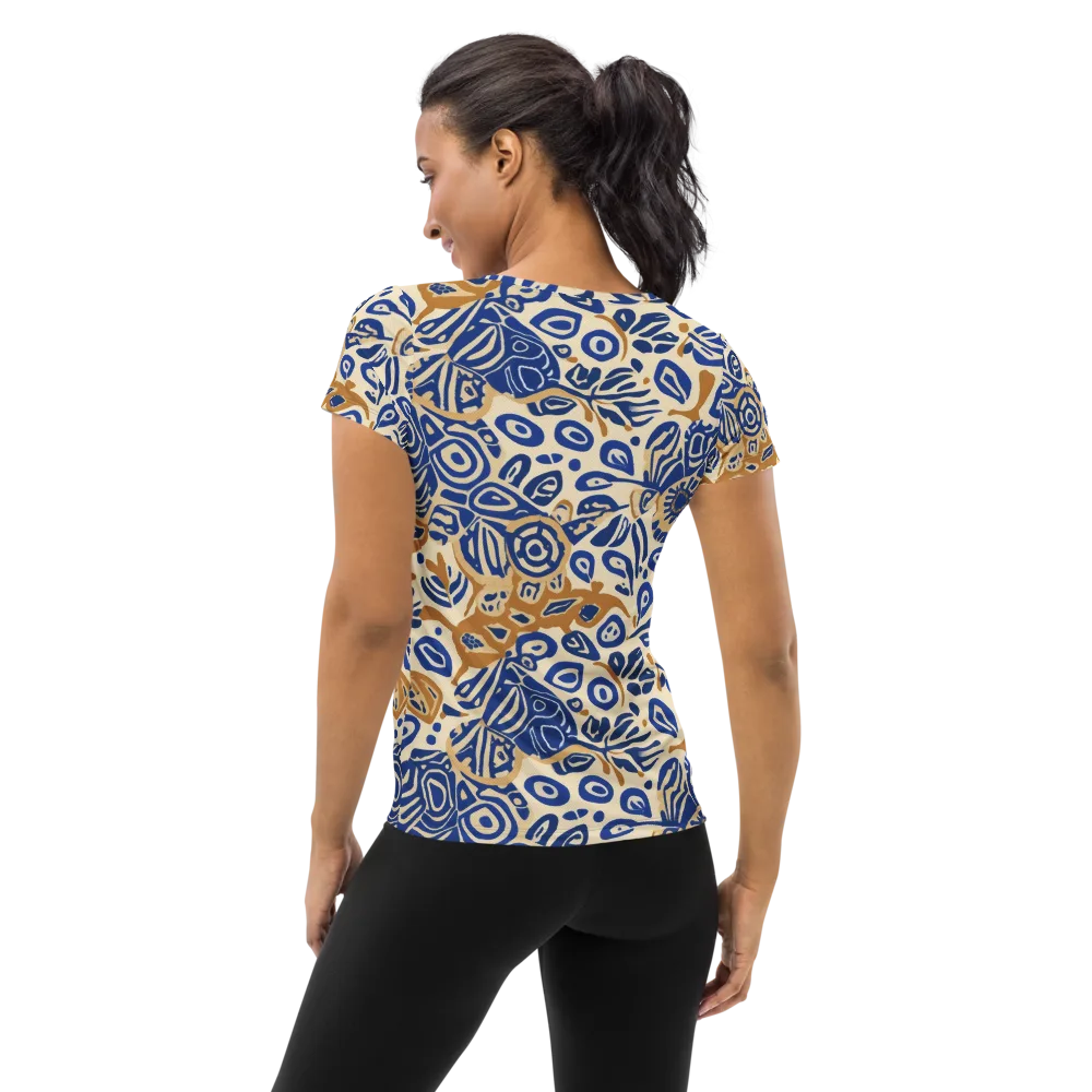 Blue Garden Static on Women's Athletic T-Shirt — Back