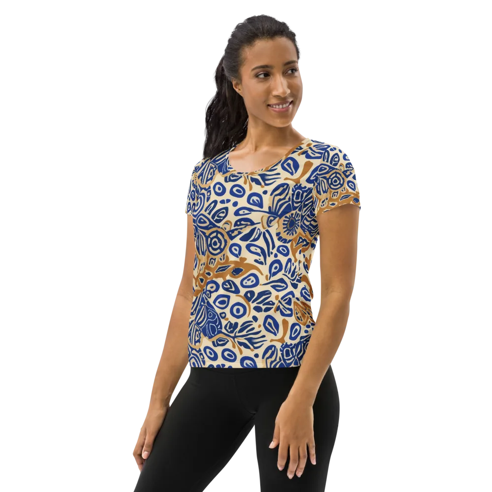 Blue Garden Static on Women's Athletic T-Shirt — Left