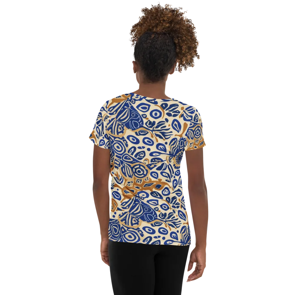 Blue Garden Static on Women's Athletic T-Shirt — Back