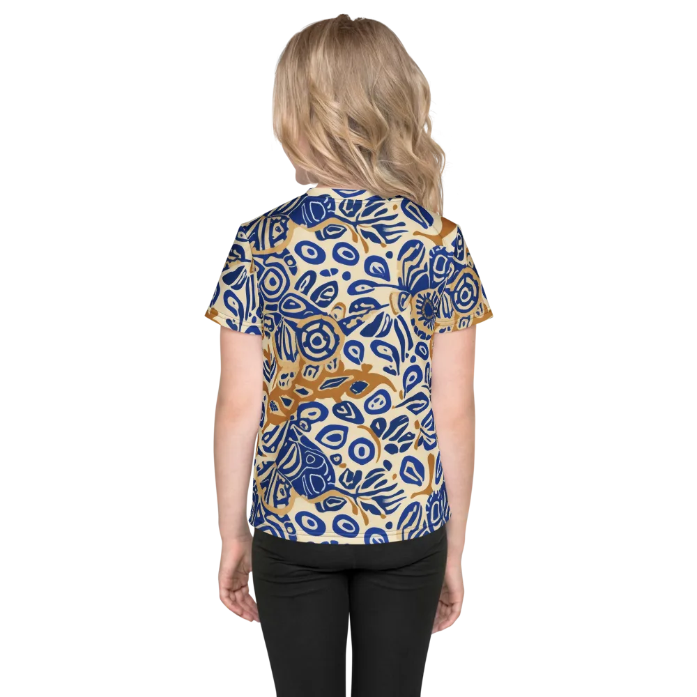 Blue Garden Static on Kids Crew Neck T-Shirt — Back