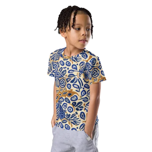 Blue Garden Static on a Kids Crew Neck T-Shirt