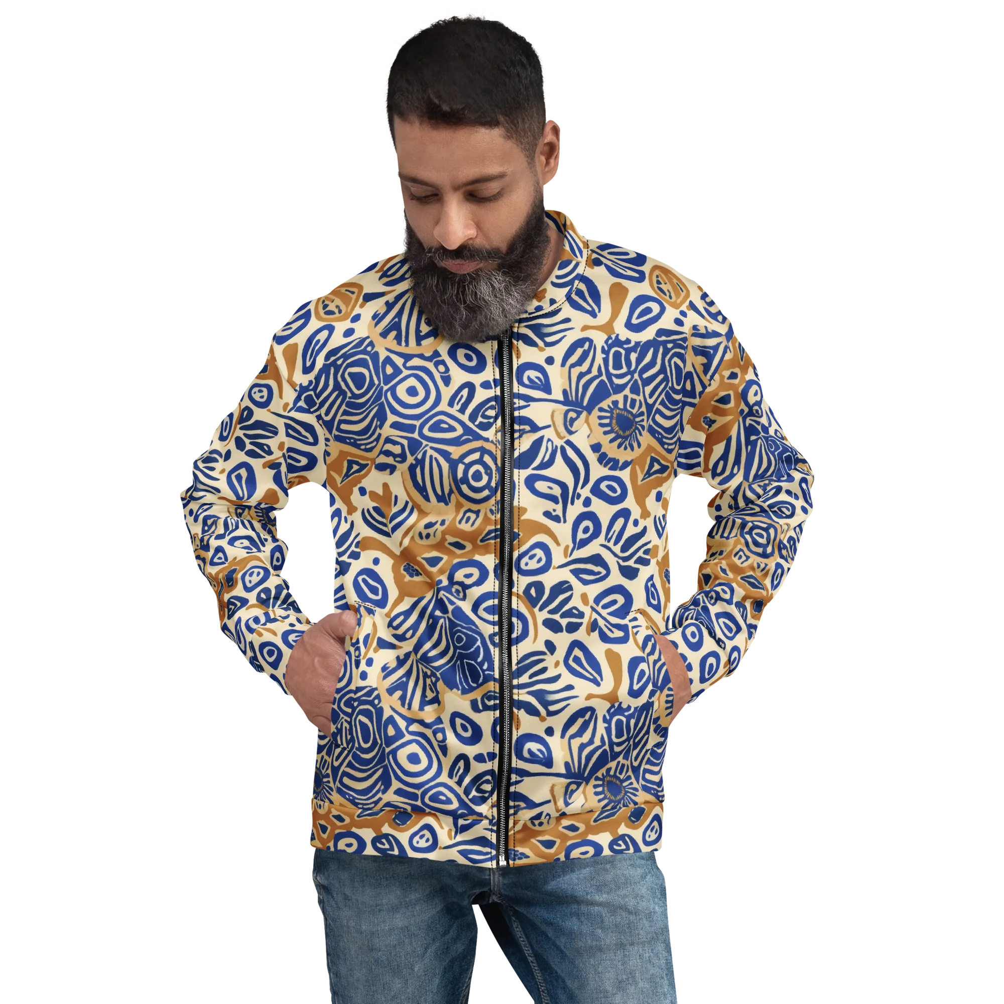 Blue Garden Static on Bomber Jacket — Front