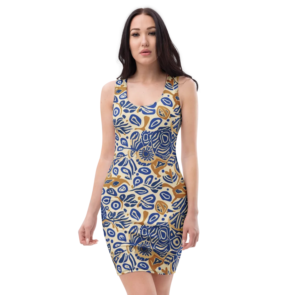 Blue Garden Static on Bodycon Dress — Front