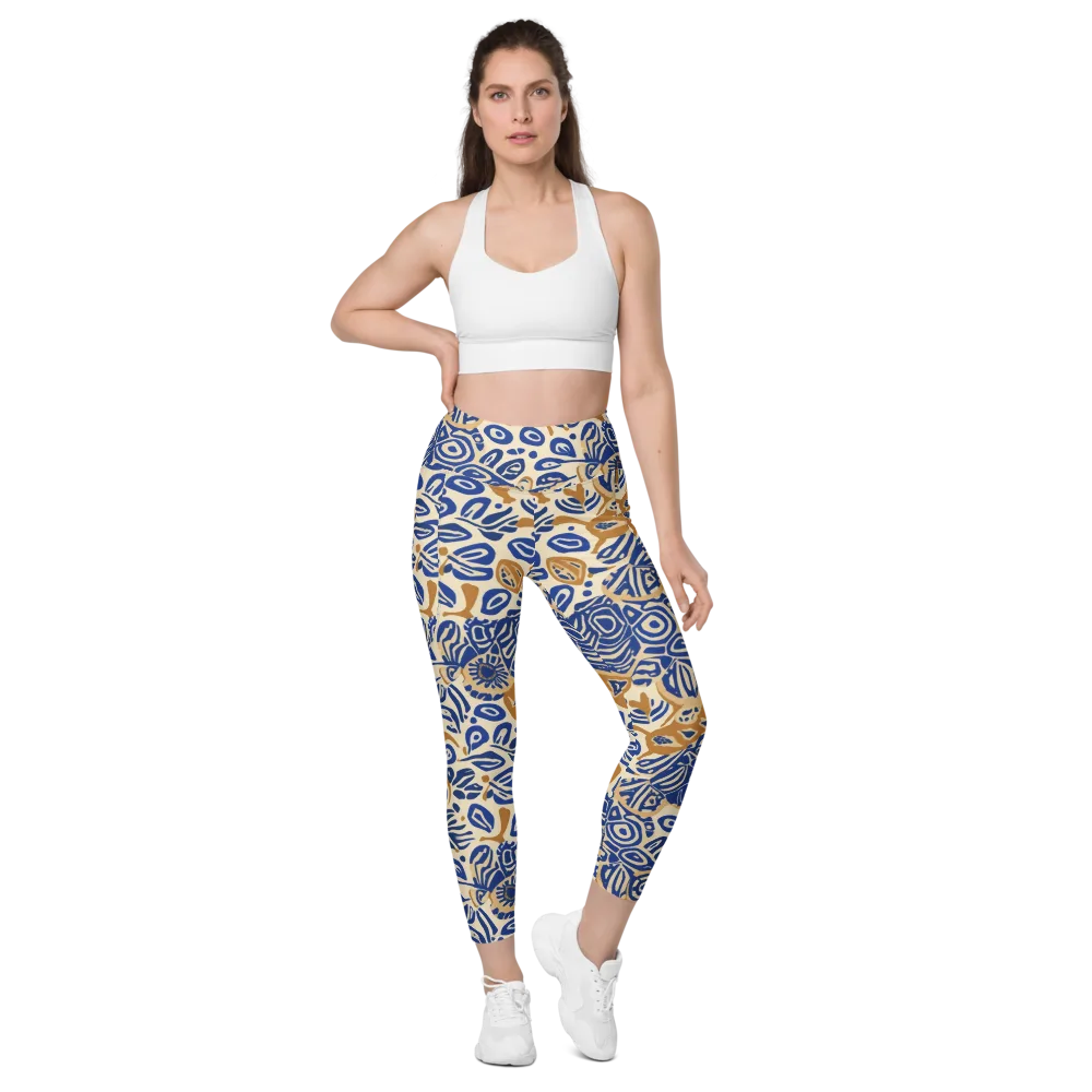 Blue Garden Static on Leggings with Pockets — Front