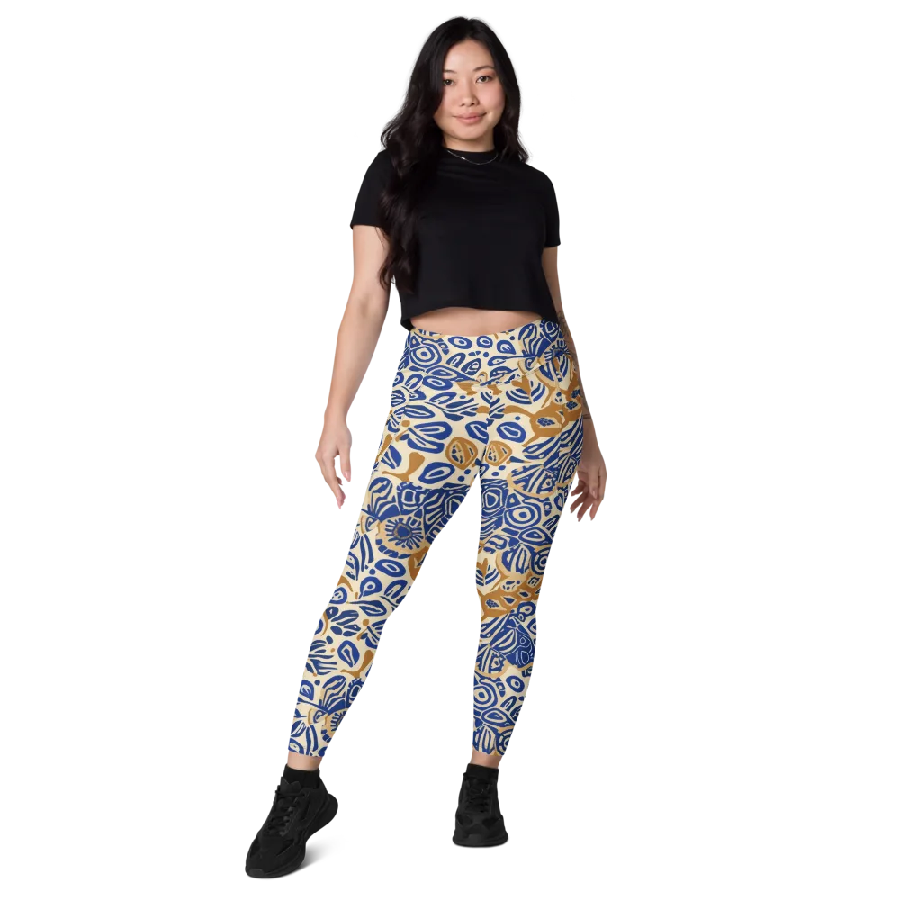 Blue Garden Static on Leggings with Pockets — Front