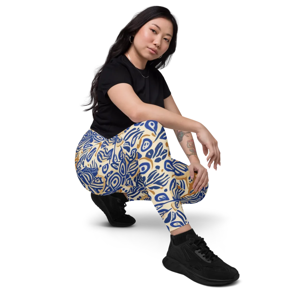 Blue Garden Static on Leggings with Pockets — Right Front