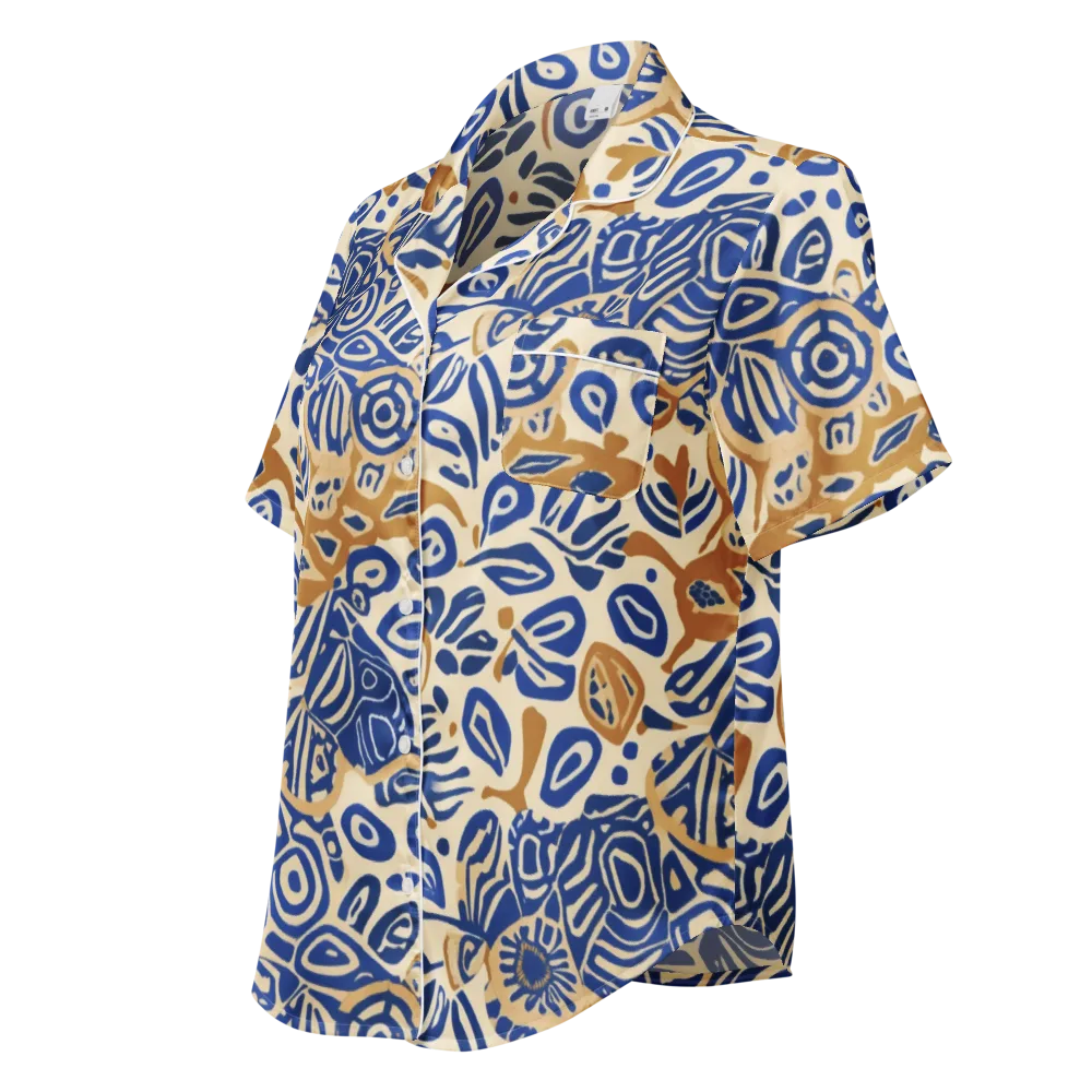 Blue Garden Static on Women's Short Sleeve Pajama Top — Left Front