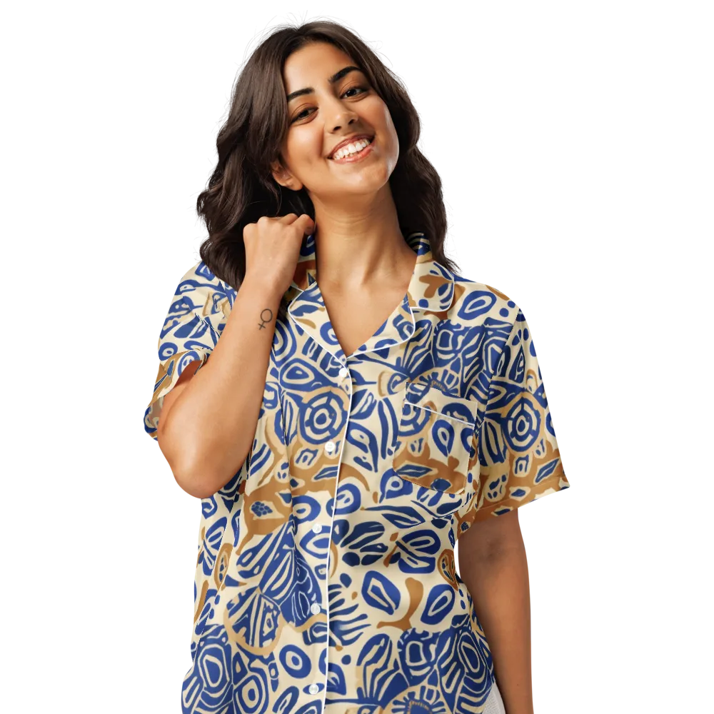 Blue Garden Static on Women's Short Sleeve Pajama Top — Front