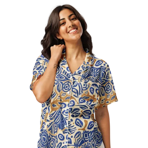 Blue Garden Static on a Women's Short Sleeve Pajama Top