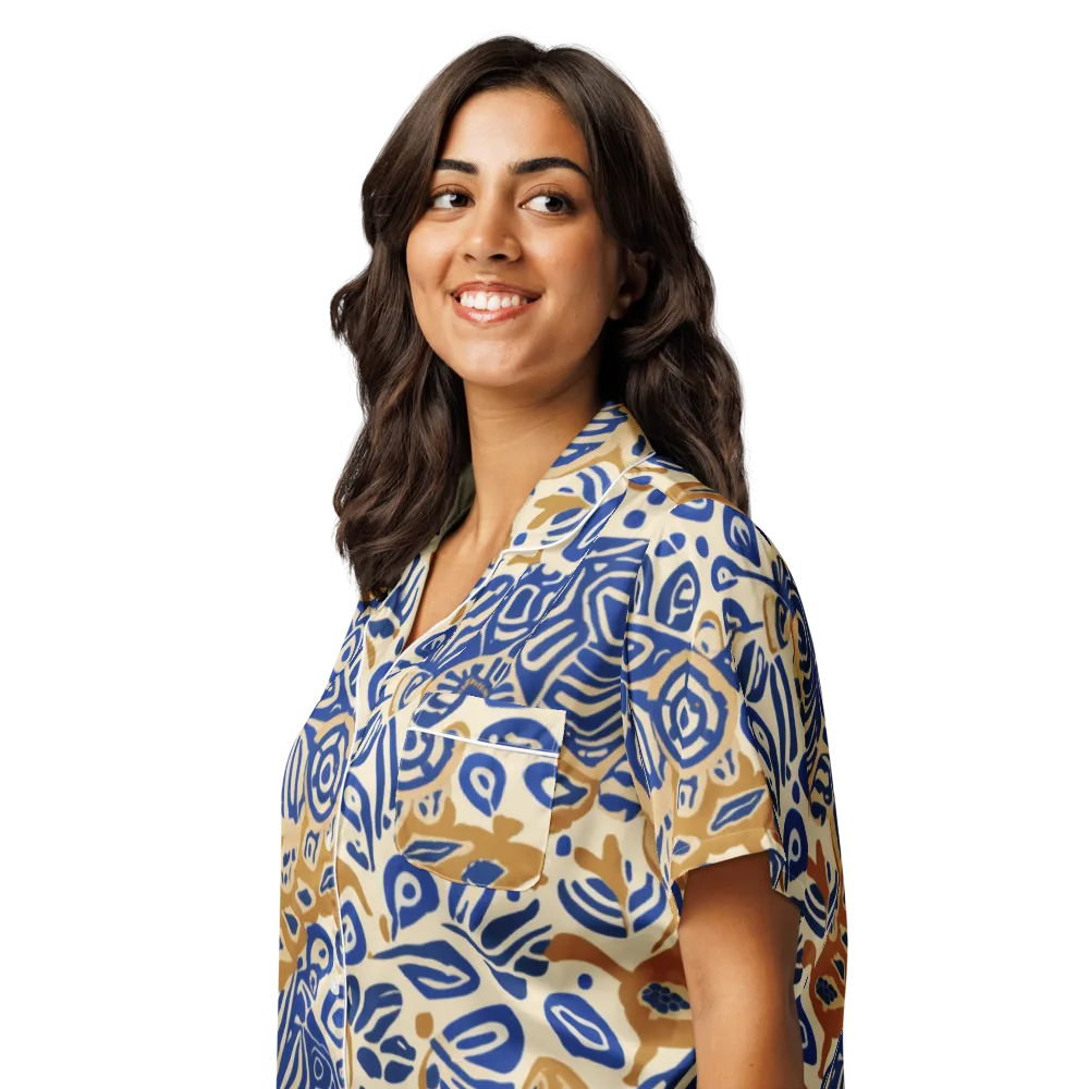 Blue Garden Static on Women's Short Sleeve Pajama Top — Left Front