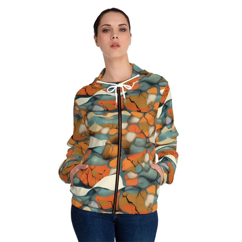 Tidal Cellwork on Women's Full-Zip Hoodie — Front On Person