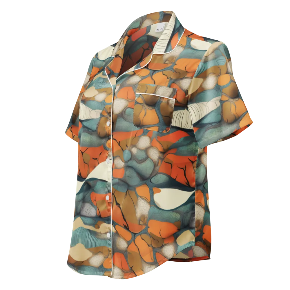 Tidal Cellwork on Women's Short Sleeve Pajama Top — Left Front