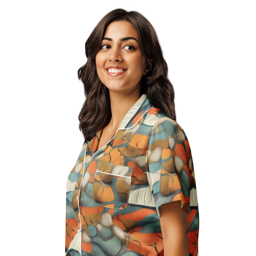 Tidal Cellwork on Women's Short Sleeve Pajama Top — Left Front