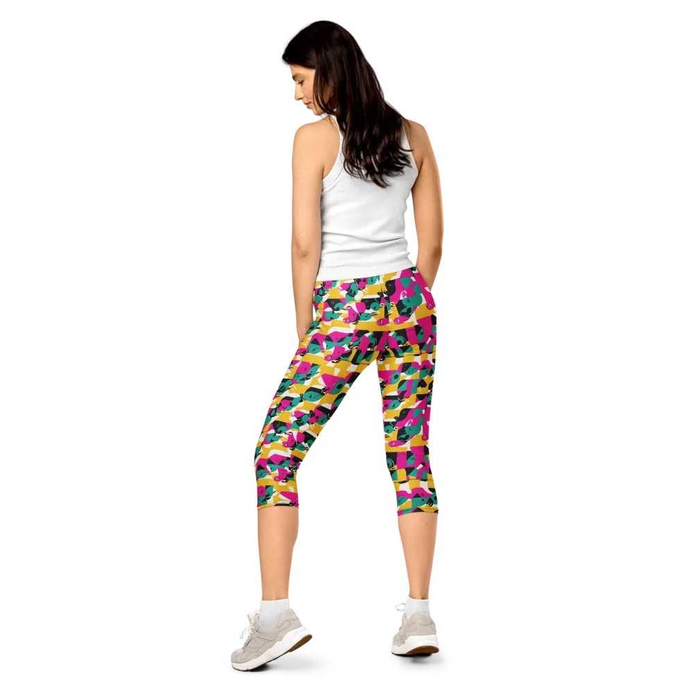 Parrot Parade on Capri Leggings — Back