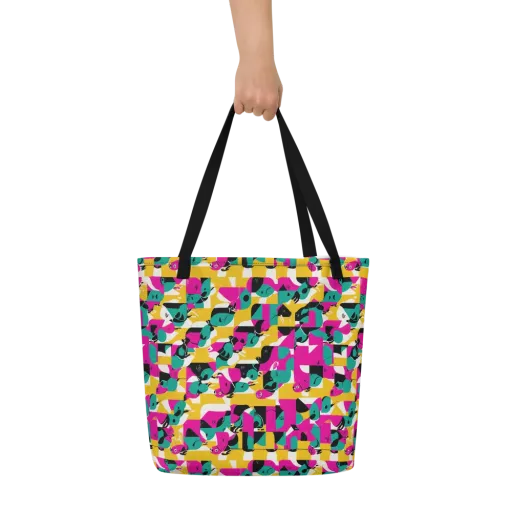 Parrot Parade on a Large Tote Bag W/ Pocket
