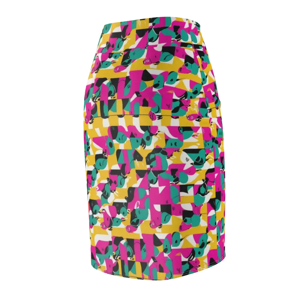 Parrot Parade on Pencil Skirt — Back Side