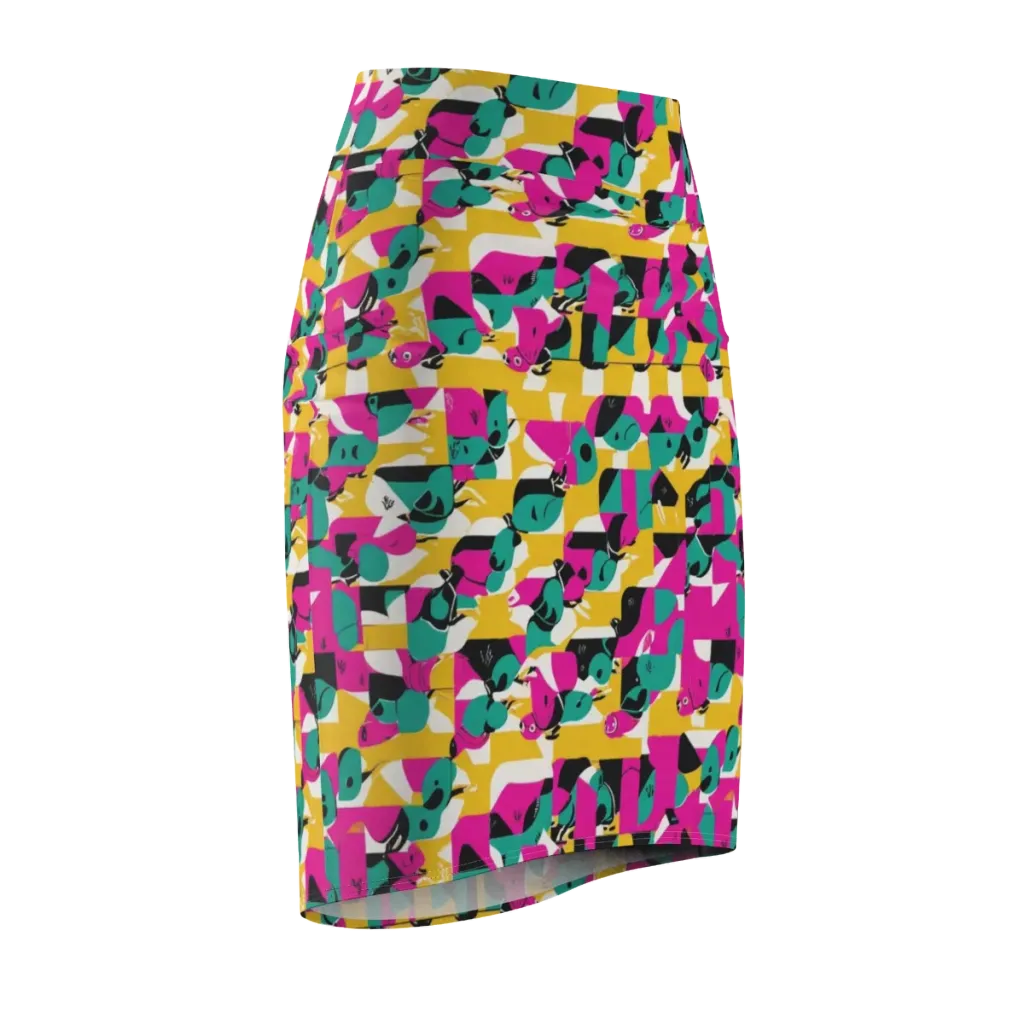 Parrot Parade on Pencil Skirt — Front Side