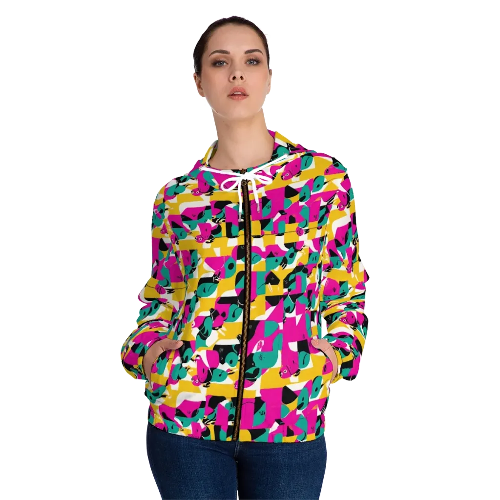 Parrot Parade on Women's Full-Zip Hoodie — Front On Person