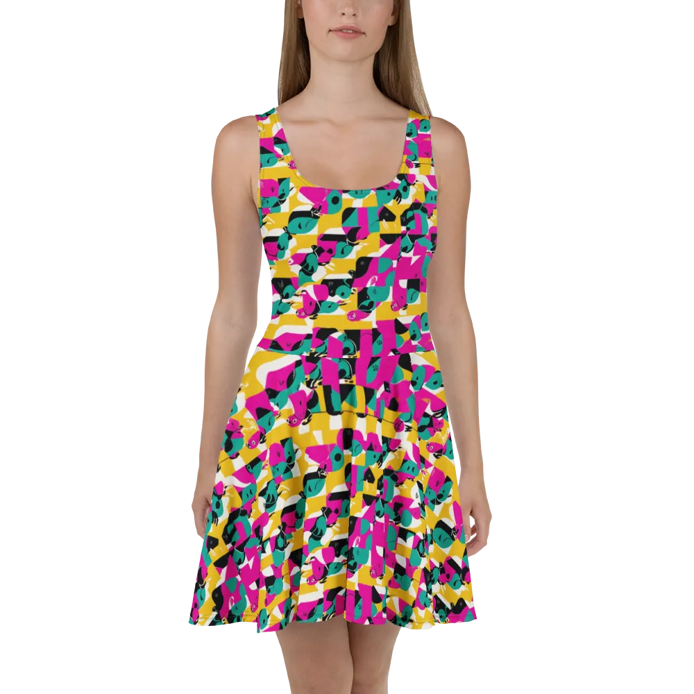 Parrot Parade on Skater Dress — Front