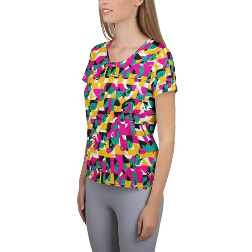 Parrot Parade on a Women's Athletic T-Shirt