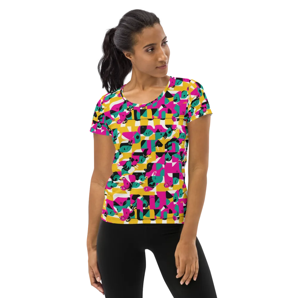 Parrot Parade on Women's Athletic T-Shirt — Front