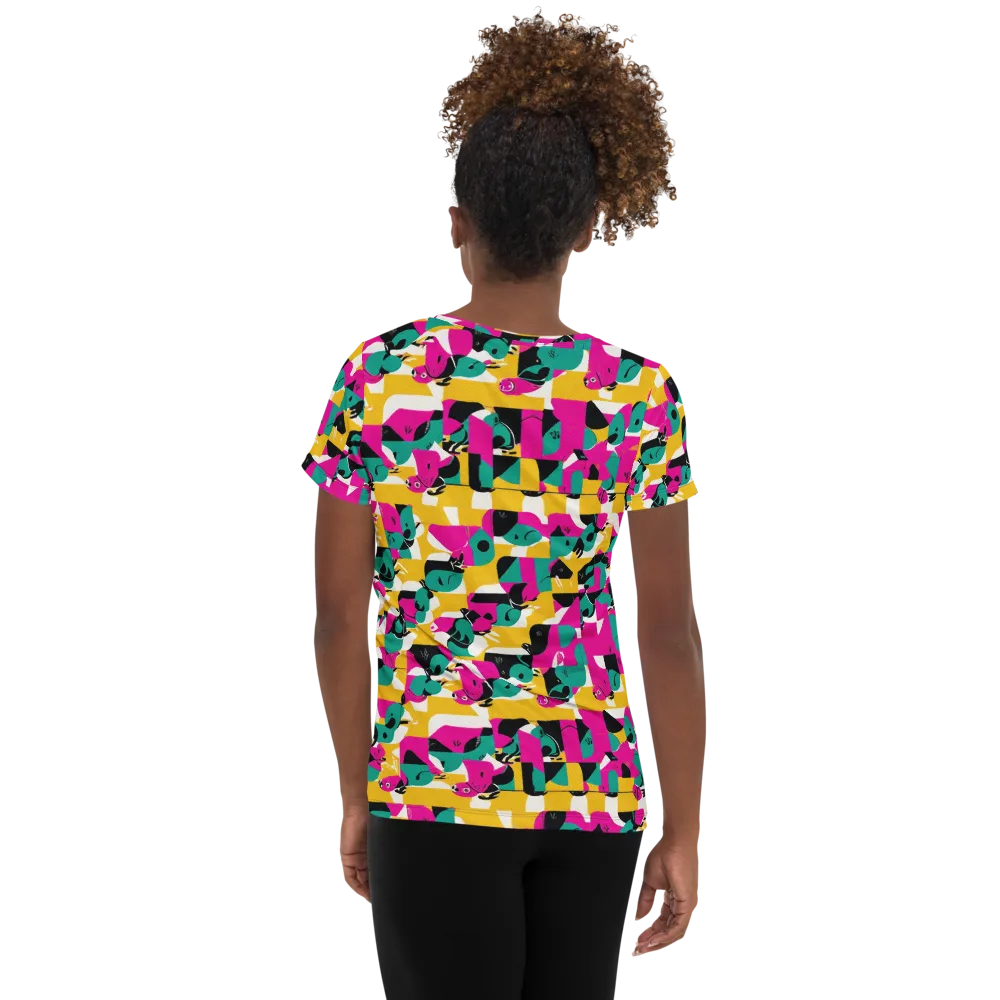 Parrot Parade on Women's Athletic T-Shirt — Back