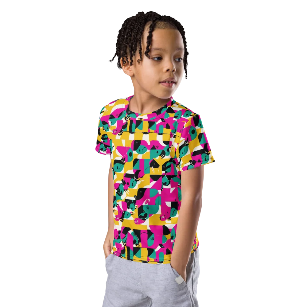 Parrot Parade on Kids Crew Neck T-Shirt — Left Front