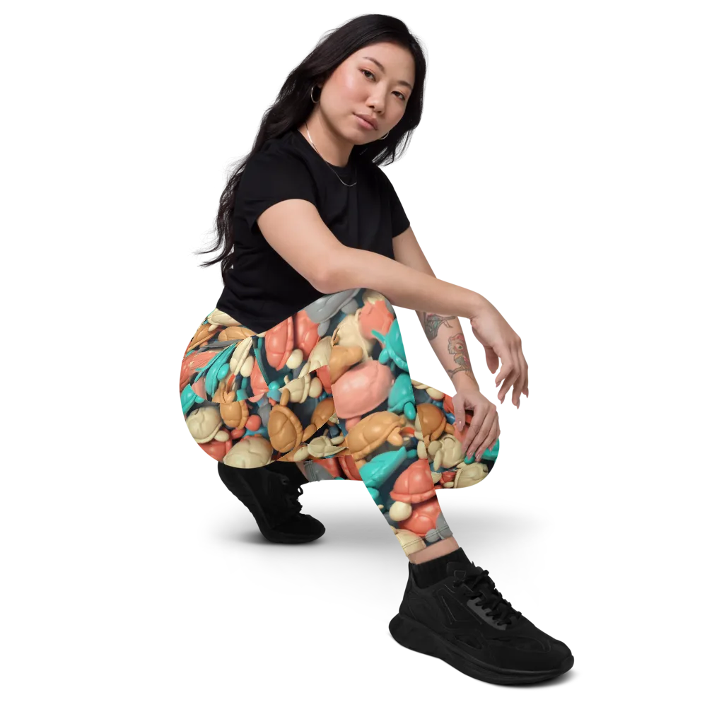 Turtle Taffy on Leggings with Pockets — Right Front
