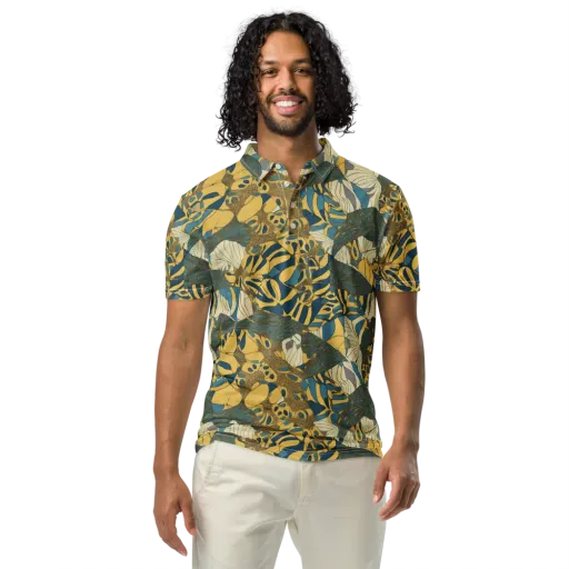 Gilded Monstera on a Men's Slim Fit Polo Shirt