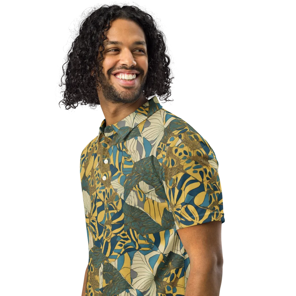 Gilded Monstera on Men's Slim Fit Polo Shirt — Left Front
