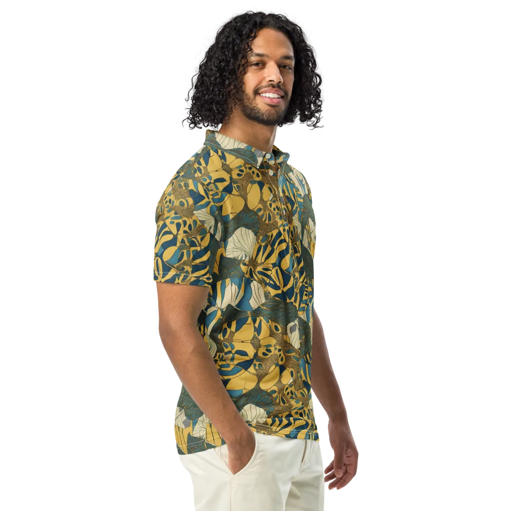 Gilded Monstera on Men's Slim Fit Polo Shirt — Right Front