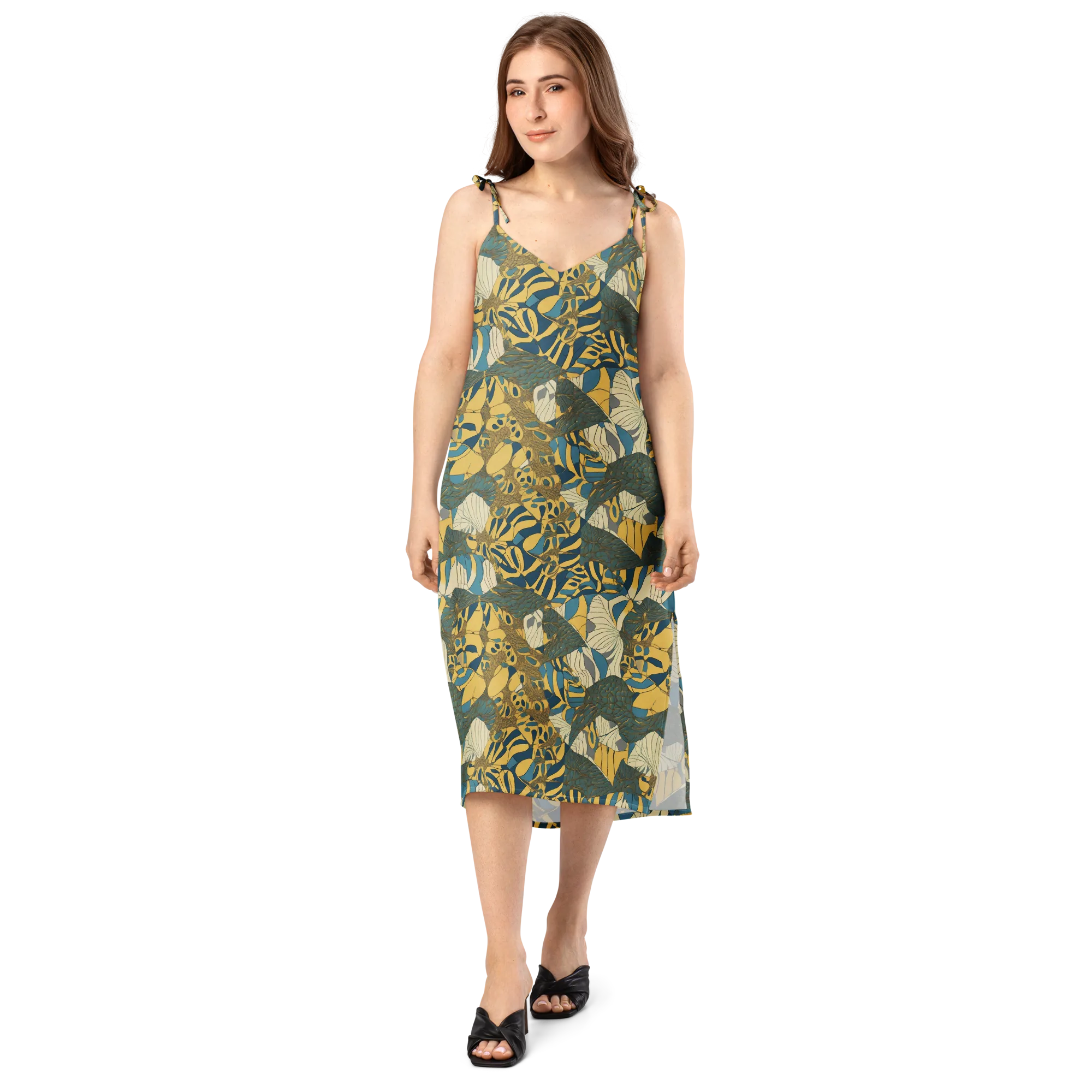 Gilded Monstera on Slip Dress — Front