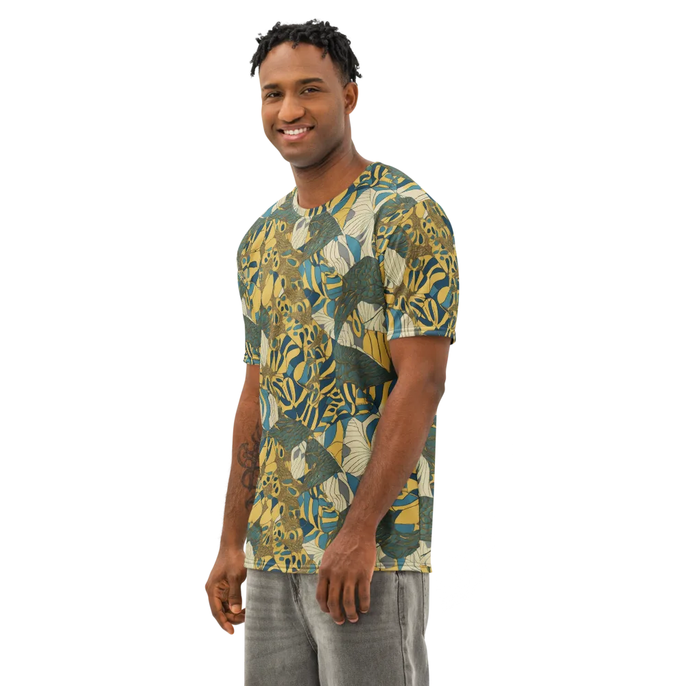 Gilded Monstera on Men's Cotton Crew Neck T-Shirt — Left Front