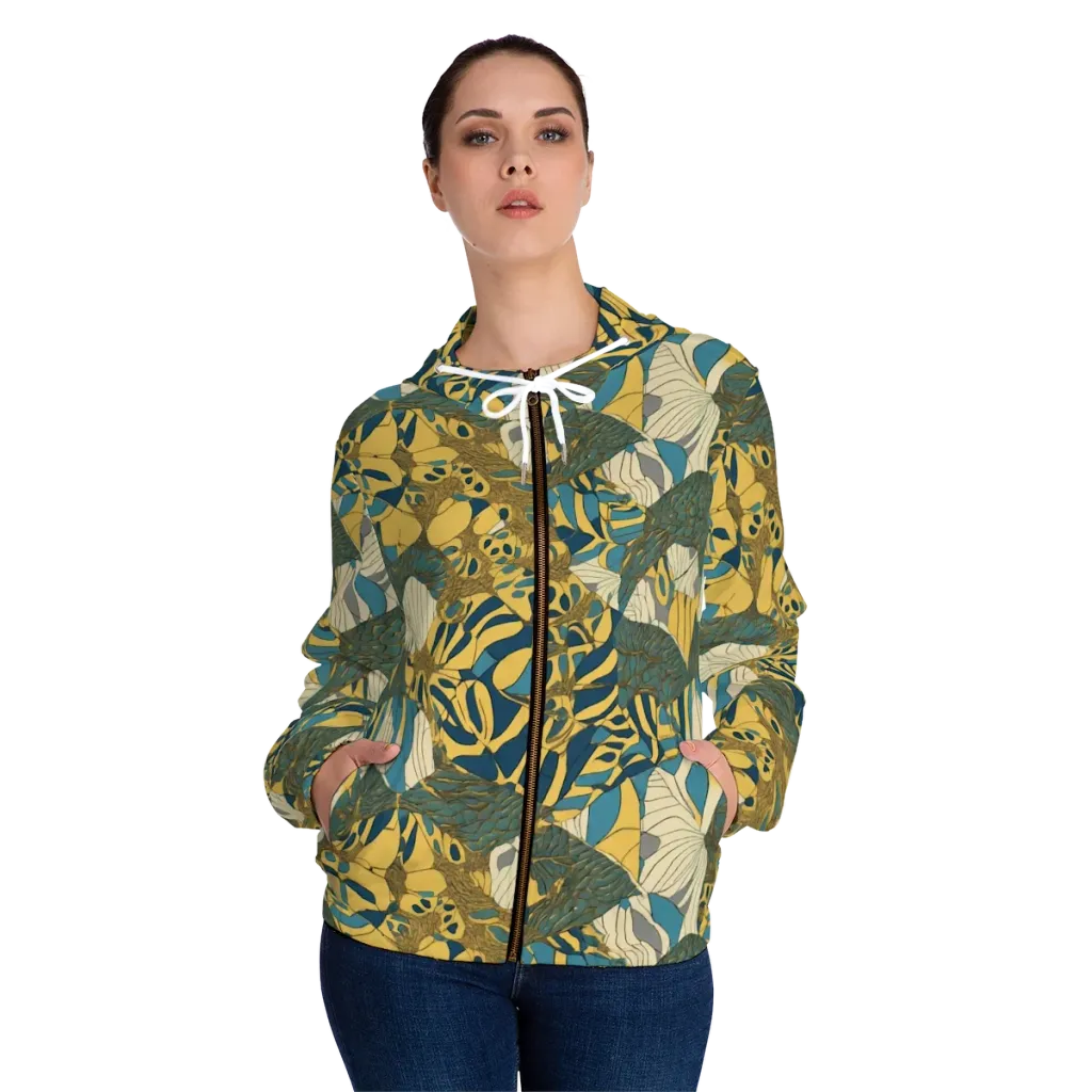 Gilded Monstera on Women's Full-Zip Hoodie — Front On Person